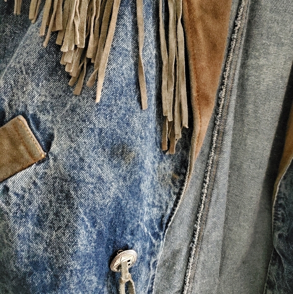 70s 80s Vintage Denim & Suede Western Jacket - Picture 12 of 16